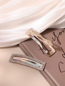 2pcs Silver Square Rhinestone Hair Clips Women Luxury Style BB Clips Side Hair Clips Premium Bangs Clips - Silver - View 4