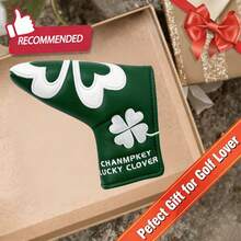 Lucky Four-Leaf Clover Embroidered Golf Putter Cover, Green And White Dual Color Options, PU Thickened Cushioning, Universal One-Size Putter Fit, Golf Course Good Luck Putter Accessory, Golf Club Protection Cover - Dark Green - View 5