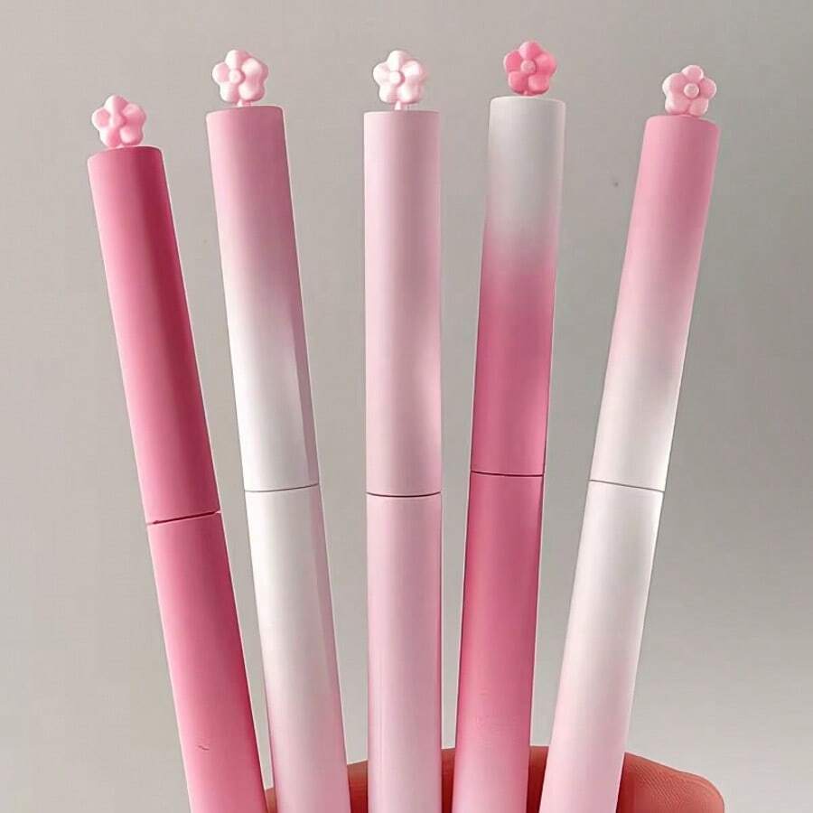 4支粉白漸層卡通可伸縮中性筆,黑色墨水書寫順滑,舒適握感防滑筆桿,清新少女風吸睛外觀,適合學生練習、辦公記錄、手帳日記,輕巧便攜,適用日常書寫與禮品搭配 - A - 查看 1
