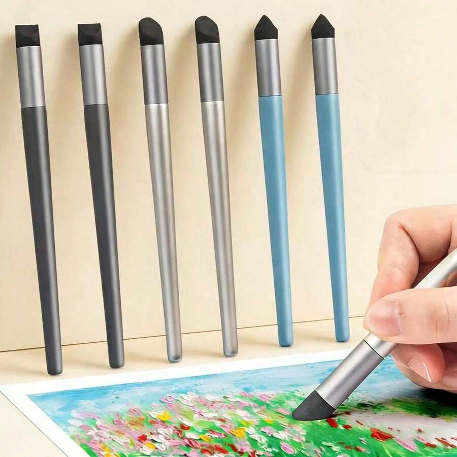 3pcs Oil Pastel Friction Pen Set, Line Drawing Pen, Blending Pen, Heavy Color Wax Crayon Soft Head Transition Sponge Ball, Rendering Brush Tool, 3 Styles, Washable, Essential For Art Painting - Multicolor - View 1