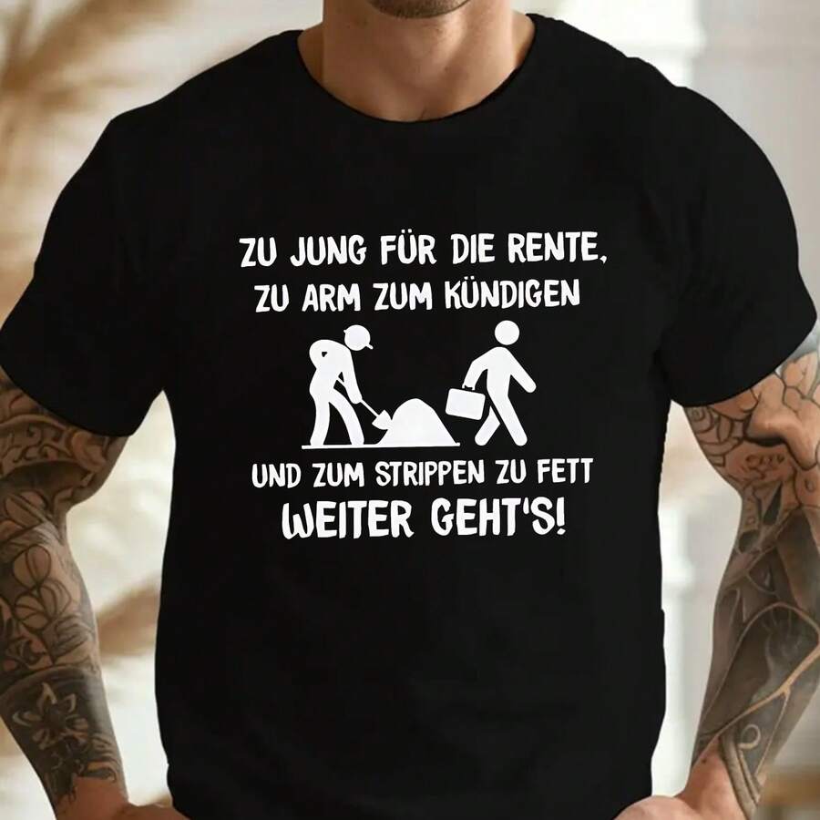 Plus Size Men'S T-Shirt With A Fun German Crinkle DesignComfortable Travel Wear T-Shirt, The Best Gift - 黑色 - 查看 1