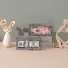 1pc Vintage Wooden Dollar Bill Picture Frame, Single Style Currency Display Stand, Suitable For Graduation, Birthday, Wedding, Housewarming And Other Occasions Cash Gift Display Frame, Desktop Countertop Currency Collectible Storage Decoration, Unique Gift Designed For Coin Enthusiasts And Collectors - Multicolor - View 3