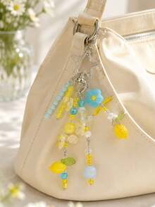 Cute Lemon Beaded Bag Charm INS Aesthetic Flower Keychain Colorful Summer Purse Pendant For Handbag Backpack,Bag Charms For Tote Bags - Multicolor - View 2