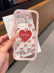 1pc Shockproof Full Coverage Contrast Color 2-In-1 Phone Case, Heart Letter Bow Polka Dot Pattern, New Style Suitable For IPhone11/12/13/14/15/16/17Pro Max Phone Protective Cover, Holiday Gift, Daily Commute, Daily Anti-Drop Highly Attractive Design - Multicolor - View 1