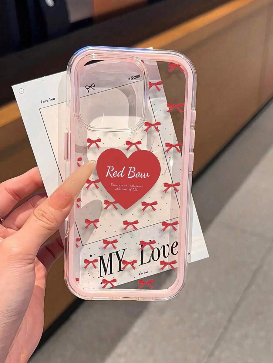 1pc Shockproof Full Coverage Contrast Color 2-In-1 Phone Case, Heart Letter Bow Polka Dot Pattern, New Style Suitable For IPhone11/12/13/14/15/16/17Pro Max Phone Protective Cover, Holiday Gift, Daily Commute, Daily Anti-Drop Highly Attractive Design - Multicolor - View 1