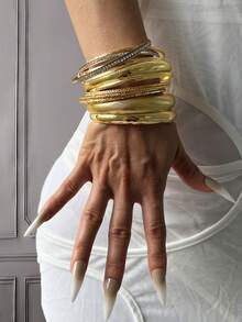 16/15/12/3/1pc Women's Wide Gold Cuff Bracelet Set, Thick Cuff Bracelet, Great Gift - Yellow Gold - View 16