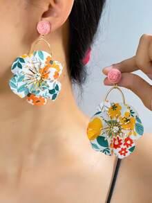1pc New Colorful Floral Stud Earrings, Fashion Fresh Elegant Artistic Vintage Style - Multicolor - View 1