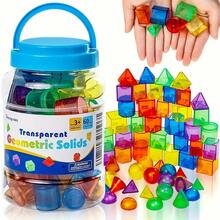 Transparent Geometric Shapes Children's Set, 3D Shape Math Teaching Aids, With Storage Jar, Colorful Educational Blocks, Suitable For Children's Learning, STEM Toy Gift, Suitable For Boys And Girls - Multicolor - View 3