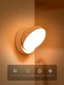 1個 LED 智慧感應小夜燈，現代 360° 旋轉小夜燈，衣櫥燈，由 3 顆 AAA 電池供電（不含電池），可拆卸設計配備磁吸底座和眼部動作感應器，樓梯感應小夜燈，適用於臥室、廚房、走廊、浴室、床頭櫃 - 旋轉小夜燈 - 查看 6