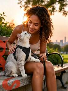Cat/Dog Breathable Reflective Harness With Leash, Quick-Release Buckle, Anti-Escape Design, For Home And Outdoor Walking, Small To Medium Pet Cat Travel Harness Set - Black - View 3