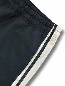Men's Spring/Autumn Striped Drawstring Waist Pocket Casual Straight Leg Pants - Black - View 4