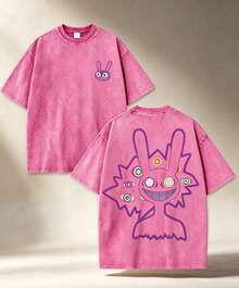 Summer Essentials Graphic TeesRetro Washed Dark Neon Rabbit Pattern T-Shirt, Digital Circus, Street Clothes, Strange Things, Patterned T-Shirts, - 玫紅色 - 查看 12