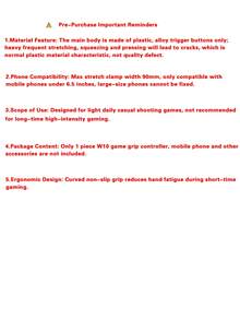 W10 Stretchable Mobile Game Controller, Ergonomic Phone Gamepad With Metal Shooting Triggers, Universal Gaming Grip For IOS & Android Phones, No Battery Required - View 6