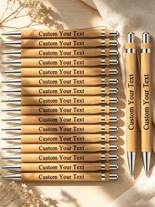 20/50/70/100pcs Personalized Bamboo Ballpoint Pens - Customized Engraved Name, Date, Lightweight Retractable, Weddings, Parties, Guest Books, Office And School Supplies, Forever Love, Personalized Gift, Graduation Gift, Thoughtful Gift, Teacher Gift, Stationery - Brown - View 1