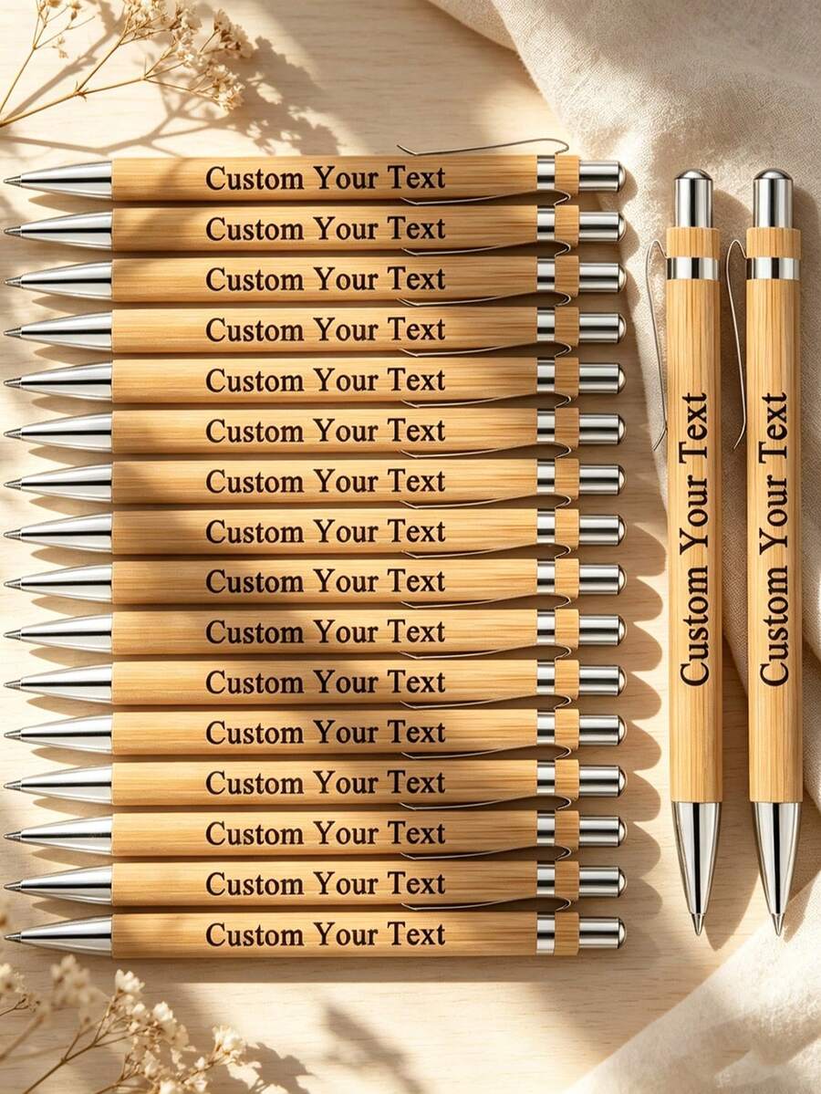 20/50/70/100pcs Personalized Bamboo Ballpoint Pens - Customized Engraved Name, Date, Lightweight Retractable, Weddings, Parties, Guest Books, Office And School Supplies, Forever Love, Personalized Gift, Graduation Gift, Thoughtful Gift, Teacher Gift, Stationery - Brown - View 1