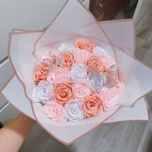 100pcs Semi-Finished Handmade Satin Rose Petals, Suitable For DIY Eternal Rose Bouquets, Reduce Handmade Costs, Easy Assembly, Reduce Repetitive Labor, Improve Floral Production Efficiency, Perforated And Heat-Pressed Styles Randomly Shipped - Petal - View 4