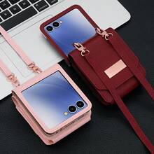VIETAO Funda Cartera con Cordón Cruzado de Cuero Artificial con Ranura Multicapa para Tarjetas Compatible con Samsung Galaxy Z Flip 3 5G 4 5 6 7 8 Flip8 - Rojo - Ver 10