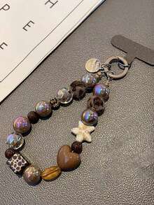 1PC Black Plush Cat Phone Lanyard Beaded Wrist Strap Car Key Chain Bag Charm Phone Hanging Chain With Free Spacer (Randomly Sent With Round Tag Or Without Round Tag) - Multicolor - View 7