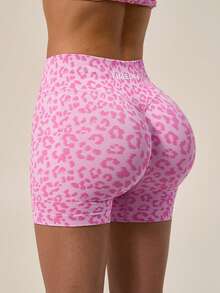 TimeOff 1 pieza de shorts deportivos de cintura alta con estampado de leopardo, sin costuras, con pliegues en los glúteos y cintura acanalada para mujer - Rosa - Ver 6