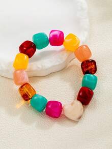 1pc Personalized Random Color Resin Beaded Heart Women's Elastic Anklet, Suitable For Beach Vacation, Party Gathering - Style 2 - View 4