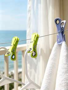 1/36pcs Heavy Duty Windproof Clothes Pegs, Durable Plastic Laundry Clips, Modern Green, Yellow, Blue, White Strong Grip Towel Clips With Hook Design, Multi-Purpose Non-Slip Clothespins For Outdoor Drying, Home, Balcony And Travel - Multicolor - View 3