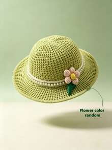 Customizable Embroidered Name Knitted Sun Hat, Cute 3D Flower & Pearl Decor Wide Brim Bucket Hat, Hollow Out Breathable Summer Outdoor Straw Hat, Personalized Text Sun Protection Bucket Hat For Girls, Suitable For Daily Commute/Outdoor Activities, Outings And Holiday Events, Gift For Her - Multicolor - View 7