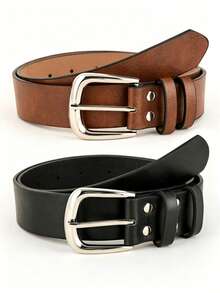 2pcs Women's Spring/Summer Fashion Buckle PU Decorative Belt Set - Multicolor - View 1