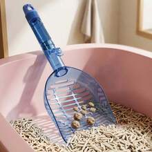 1pc Royal Blue Transparent White Integrated Cat Litter Scoop With Built-In Cleaning Brush, High Transparency Thickened Large Hole Cat Poop Scoop, Universal For Tofu Litter, Bentonite And Mineral Litter, Household Cat Litter Box No Dead Angle Cleaning Pet Supplies, Convenient Storage Cat Poop Cleaning Tool For Slouchy Cat Owners, Durable Transparent Long Handle Anti-Slip Pet Cleaning Scoop - Multicolor - View 3