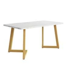 117 X 68 Cm Dining Table / Modern Marble Pattern Rectangular Dining Table / Dining Table Made Of MDF / Table Frame Made Of Metal / With Metal Legs / Suitable For Dining Room And Living Room - 金色+白色 - 查看 3