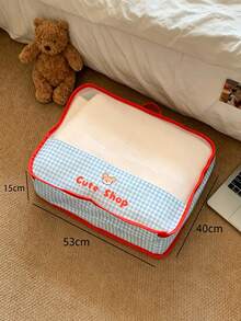 Blue Gingham Travel Storage Bag Multi-Size Travel Clothes Bag Set Mesh Packing Cubes Foldable Portable Luggage Organizer Pouches Suitcase Storage Kit - Baby Blue - View 13