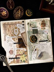 1 paquete de 15 pegatinas de insignias doradas de estilo europeo para planificador, calcomanías vintage creativas y estéticas, materiales de manualidades para collage y decoración DIY, regalo festivo, suministros de papelería escolar personalizados para álbum de recortes - W.P. - Ver 8