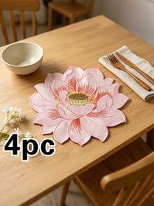 1/2/4 piezas Manteles individuales bordados con loto de verano, adecuados para decoración de mesa de boda y fiesta, manteles de mesa de moda minimalista, manteles para máquina de café, almohadillas antideslizantes y resistentes al calor, adecuados para boda, fiesta, celebración de vacaciones, picnic, camping, decoración de mesa de fiesta de cumpleaños - Multicolor - Ver 9