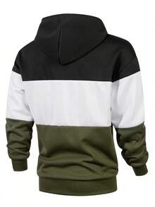 Men's Colorblock Warm Autumn/Winter Fashion Versatile Thermal-Lined Hooded Sweatshirt - Black and White - View 3
