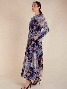 Full-Body Floral Print With Leaf Patterns For Vacation And Formal Dinner Fall - Plant Blue - View 3