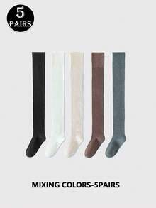 1/3/5 Pairs Women's Autumn/Winter Warm Over-The-Knee Socks, Thick Ribbed Non-Slip Thigh-High Socks For Daily Warm Wear - Multicolor - View 12