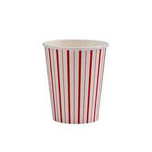 DRed Stripes Party Paper Cups 9 Oz - Set Of 8 Striped Cups For Vintage Airplane Erheroes Pirate PicNic Cherry Strawberry Back To School Valentines Christmas Theme Birthday Parties - Red/White - View 1