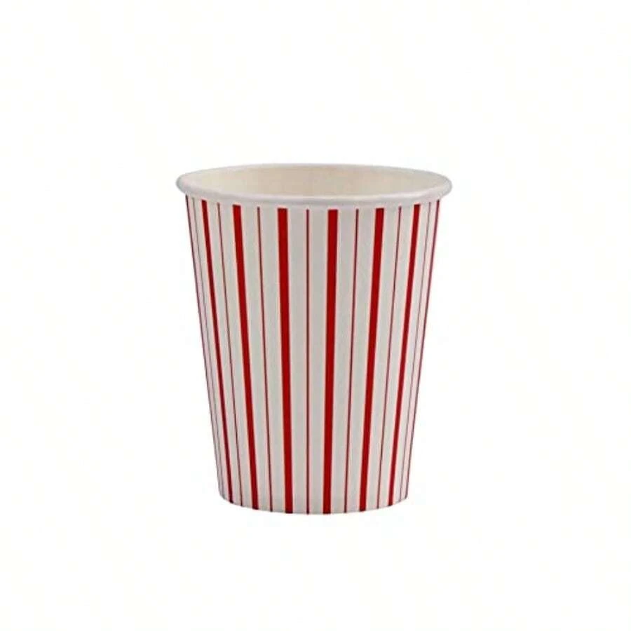 DRed Stripes Party Paper Cups 9 Oz - Set Of 8 Striped Cups For Vintage Airplane Erheroes Pirate PicNic Cherry Strawberry Back To School Valentines Christmas Theme Birthday Parties - Red/White - View 1