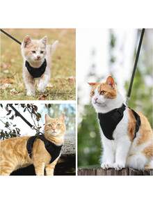 1 Set Arnés y Correa para Gatos, Arnés de Chaleco Suave Ajustable a Prueba de Escapes, Chaqueta Reflectante Transpirable de Fácil Control - Negro - Ver 8