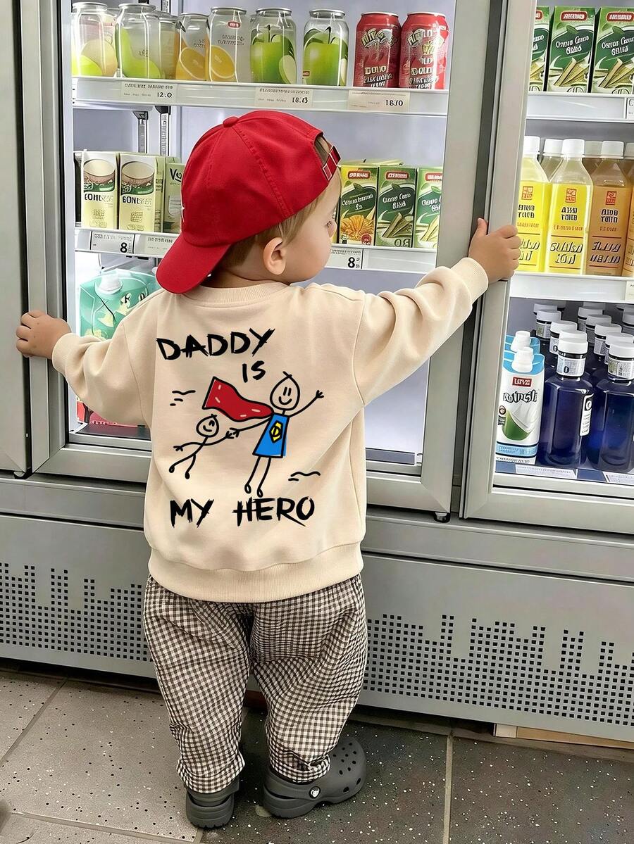 Minimalist Playful Baby Long Sleeve Pullover, Autumn/Winter Daily Versatile Casual Sweatshirt For Outings, Infant Boy - Apricot - View 1