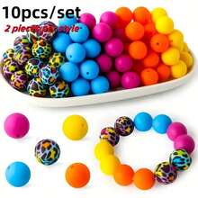 10/25Pcs Asymmetrical Water Transfer Print Silicone Beads Set, Suitable For Creative DIY Bracelets, Beaded Phone Chains, Handmade Gift Products And More - Multicolor - View 15