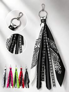 1pc Hip-Hop Style Versatile Scarf Belt Decor Pants, Unisex Streetwear - Black and White - View 1
