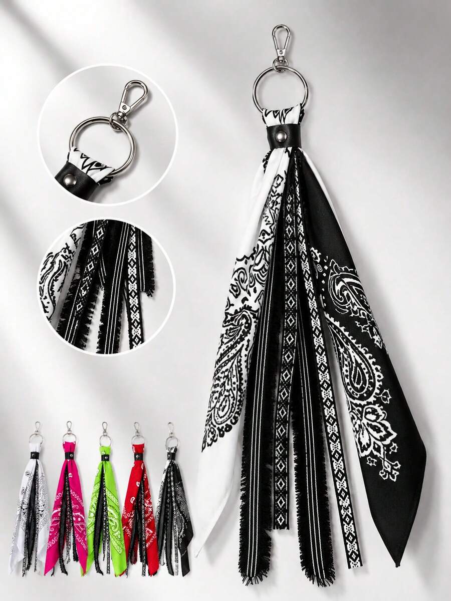 1pc Hip-Hop Style Versatile Scarf Belt Decor Pants, Unisex Streetwear - Black and White - View 1