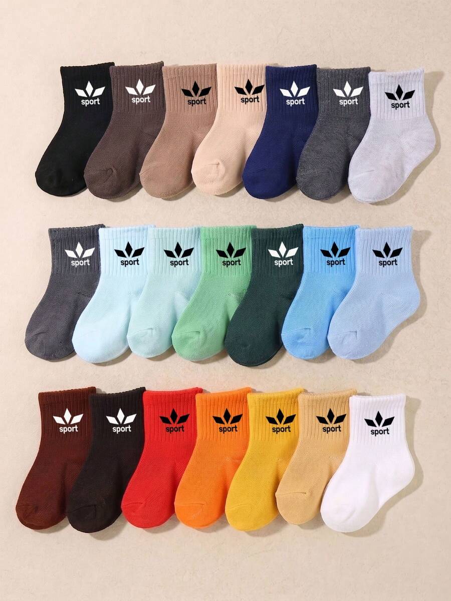 5/10 Pairs Random Baby Socks, Athletic Sport Print, Soft Mid Calf Socks, Baby Stuff, Baby Essentials Newborn, Baby Shower Gifts, Wear In All Seasons - Multicolor - View 1