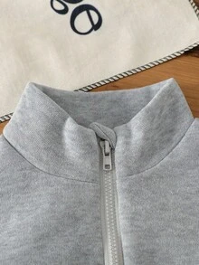 Infant Cartoon Pattern Warm High Neck Sweatshirt Jacket And Sweatpants - Grey - View 3