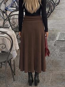 Women's Solid Color Ruched Waist Casual Commute Skirt - Brown - View 6
