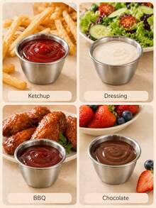 6PCS 2.7oz Sauce Cups With Lids, Stainless Steel Mini Condiment Containers For Dips, Lunch Box, Leak Resistant, Random Color - Multicolor - View 3
