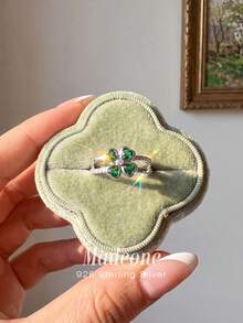 1 Peça Anel Clássico com Zircônia Incrustada Banhado a Ouro Branco, Tamanho 6, Joia Requintada, Adequado para Noivado, Casamento, Aniversário, Presente de Aniversário - Prata - Visão 3
