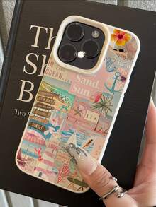 1 buah Casing Ponsel Minimalis Matte Putih dengan Pelindung Lensa dan Motif Kolase Pantai, Dapat Dipersonalisasi, Kompatibel dengan iPhone 16 Pro Max/17/16/15/14 Plus/13/12/11/Air dan Seri Lainnya - MultiWarna - View 3