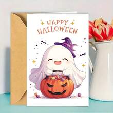 1PC-Halloween Card With Envelope, Halloween Card For Kids, Classmates, Teachers, Family, Friends, Neighbors, Suitable For Anyone Ghost Halloween Decoration Gift - A - View 1