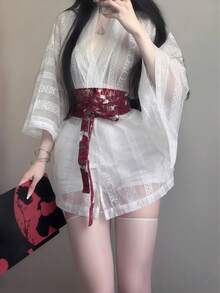 1件復古風格修復長尾漢服宮廷風民族服飾套裝連身裙，Cosplay服裝 白色 - 白色 - 查看 2